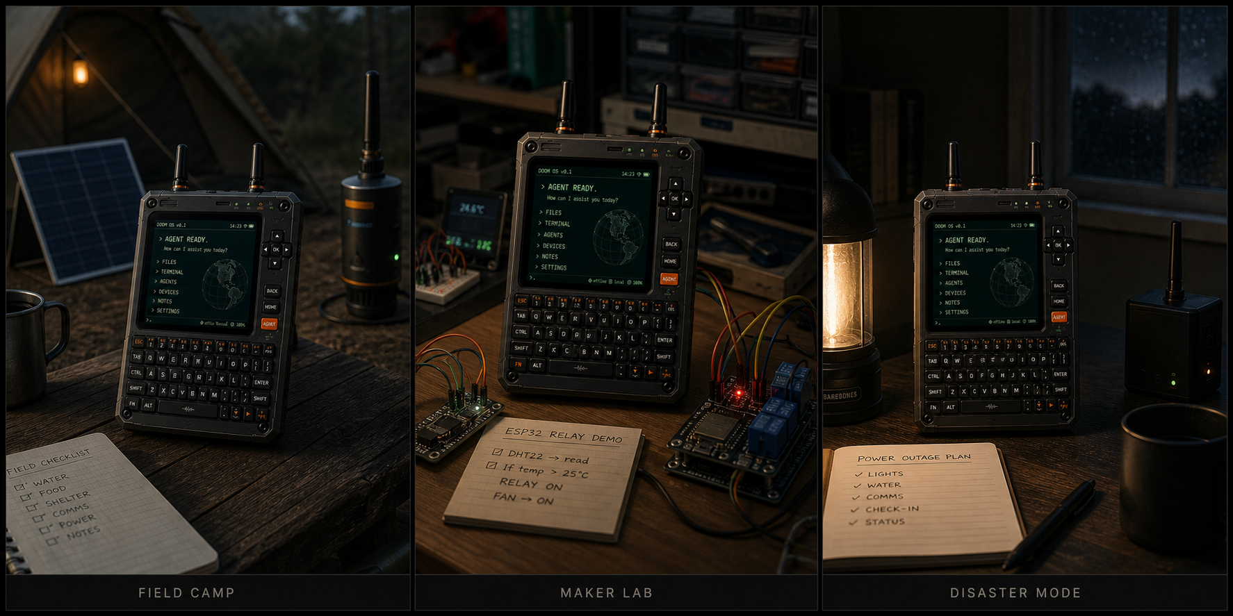 DOOMPUTER in field camp, maker lab and power outage desk use cases